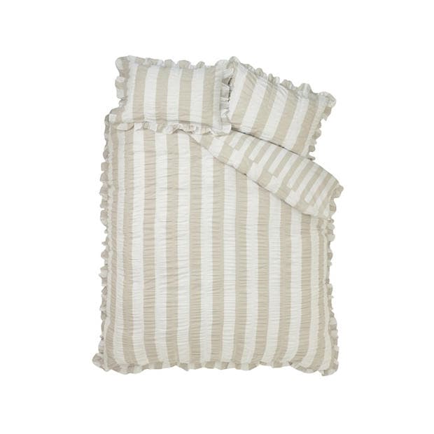 Natural - Catherine Lansfield - Seersucker Frill Stripe Duvet Cover Set