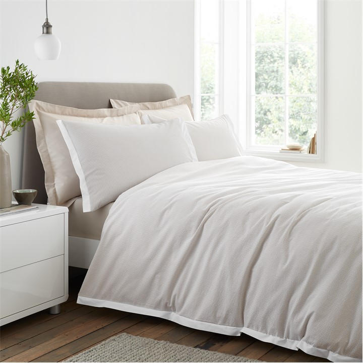 Bianca  Neutral Seersucker Woven Stripe Duvet Cover Set in Size King, Sports Direct