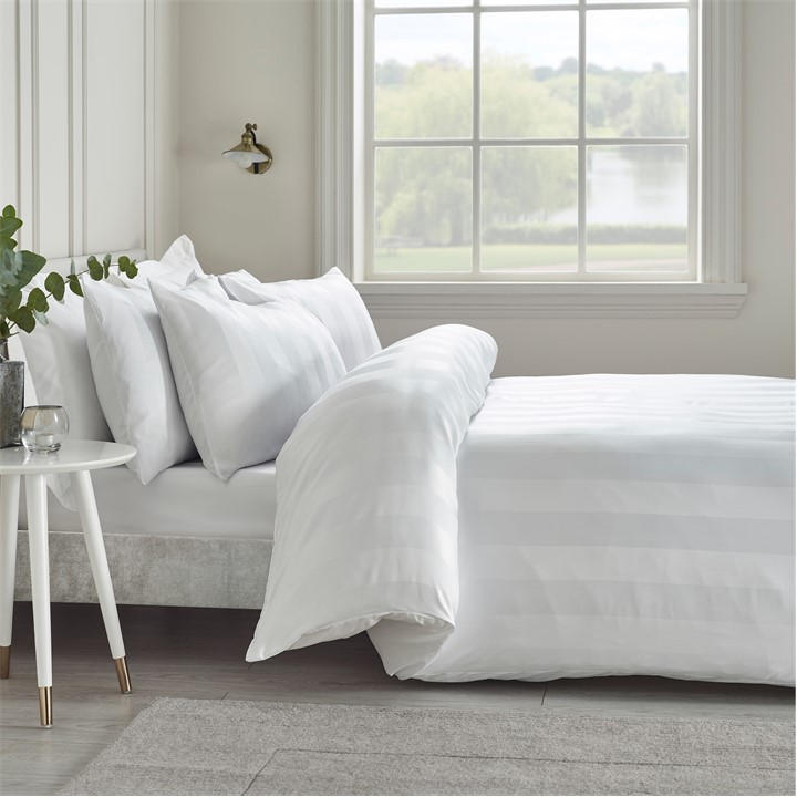 Catherine Lansfield  White Soft Satin Stripe Duvet Cover Set in Size King, Sports Direct