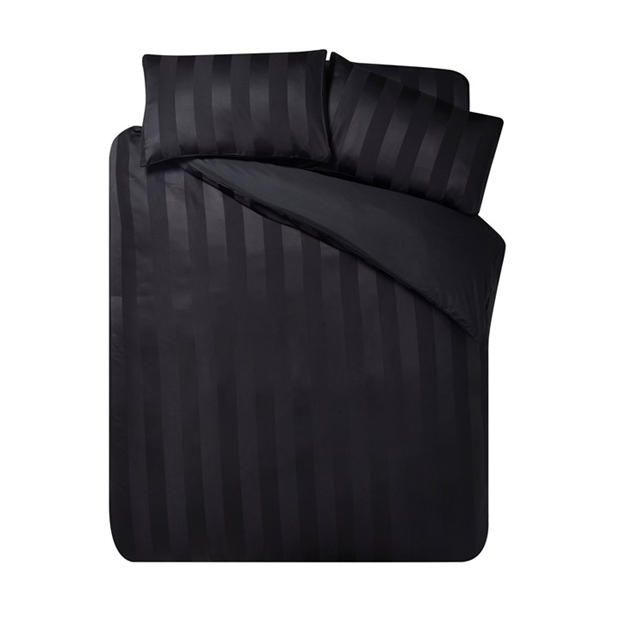 Black - Catherine Lansfield - Soft Satin Stripe Duvet Cover Set