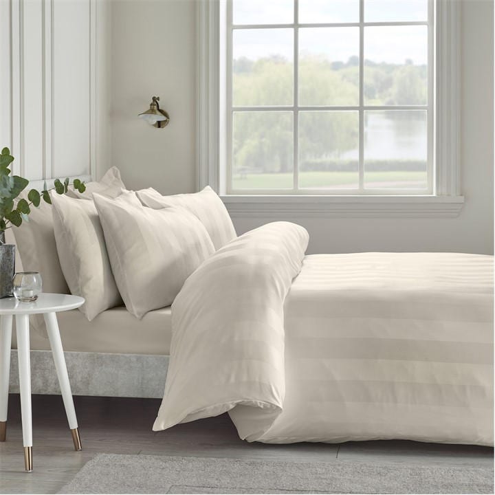 Catherine Lansfield  Cream Soft Satin Stripe Duvet Cover Set in Size Double, Sports Direct