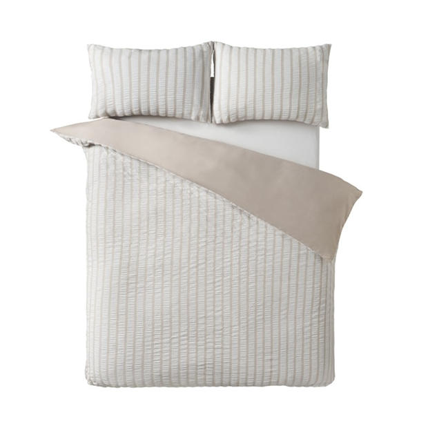 Natural - Catherine Lansfield - Soft Seersucker Stripe Duvet Cover Set