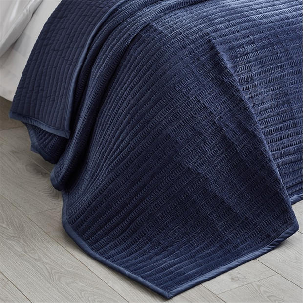 Navy - Catherine Lansfield - Velvet Pinsonic Bedspread