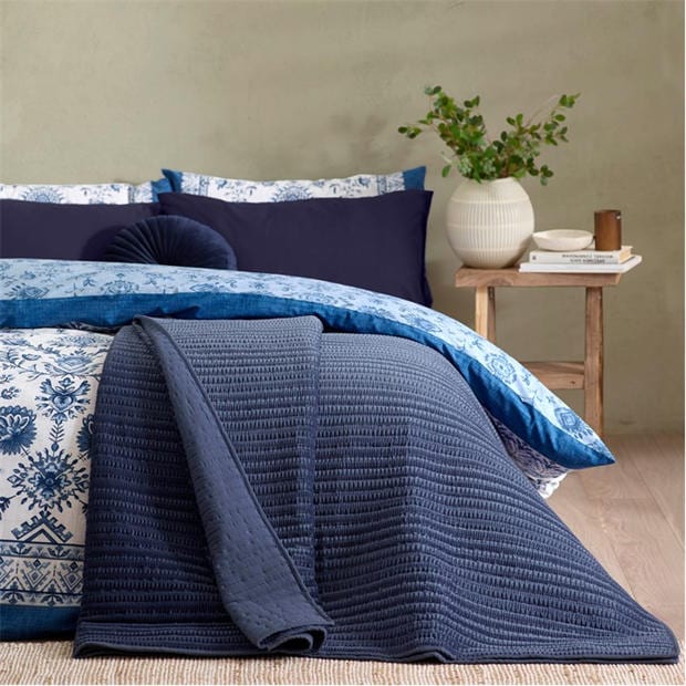 Navy - Catherine Lansfield - Velvet Pinsonic Bedspread