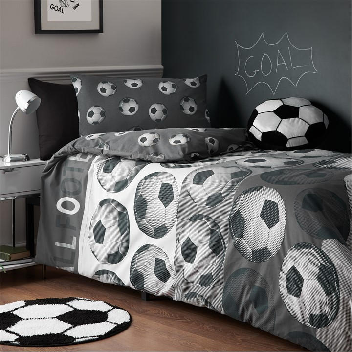 Catherine Lansfield Kids  Grey Football Duvet Cover Set in Size Single, Sports Direct