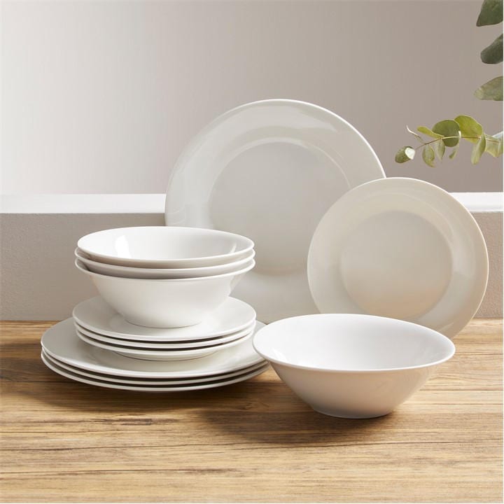 Biba  White 12 Piece Porcelain Dinner Set, Sports Direct