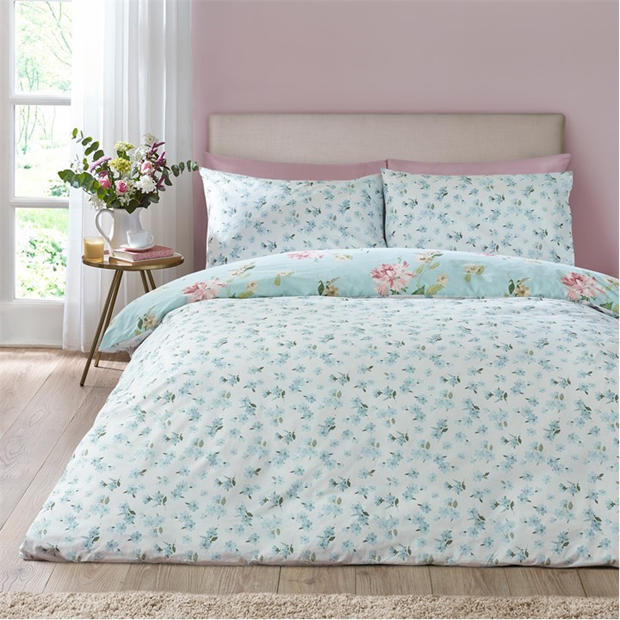 Duck Egg - Catherine Lansfield - Avebury Floral Duvet Cover Set