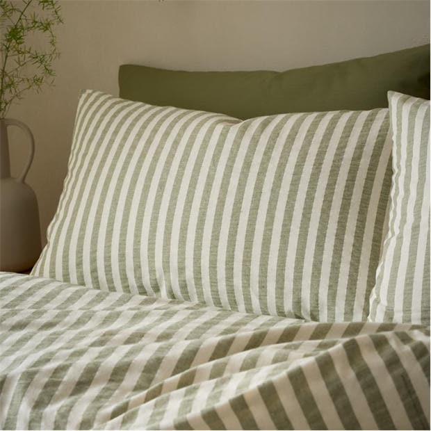 Green - Pineapple Elephant - Cotton Rich Woven Stripe Duvet Cover Set