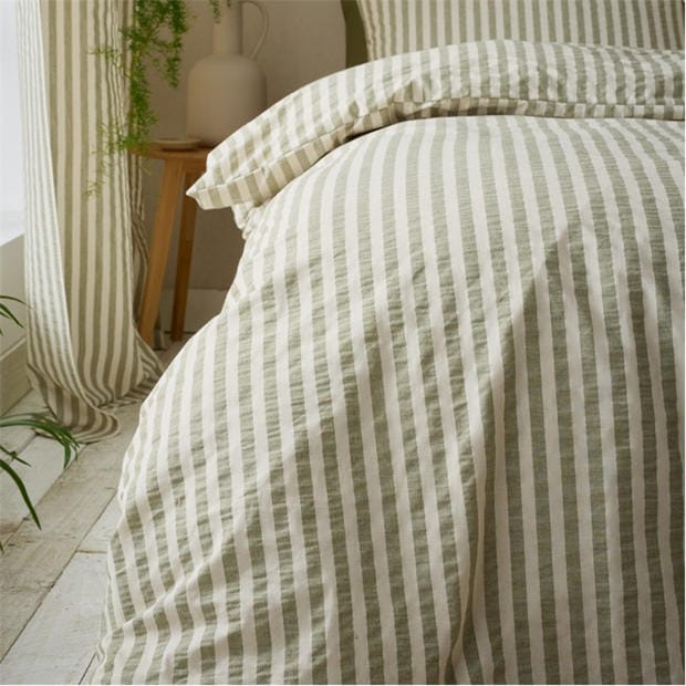 Green - Pineapple Elephant - Cotton Rich Woven Stripe Duvet Cover Set