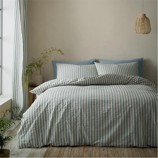 Blue - Pineapple Elephant - Cotton Rich Woven Stripe Duvet Cover Set