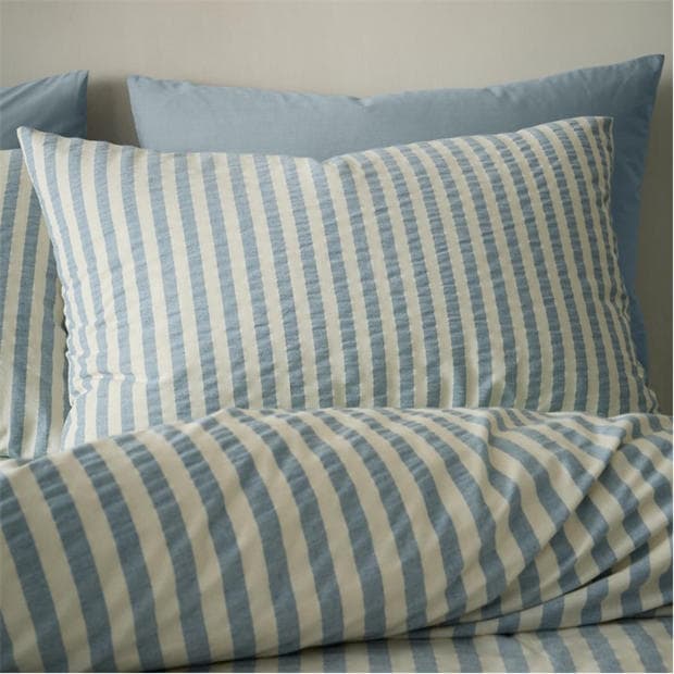 Blue - Pineapple Elephant - Cotton Rich Woven Stripe Duvet Cover Set