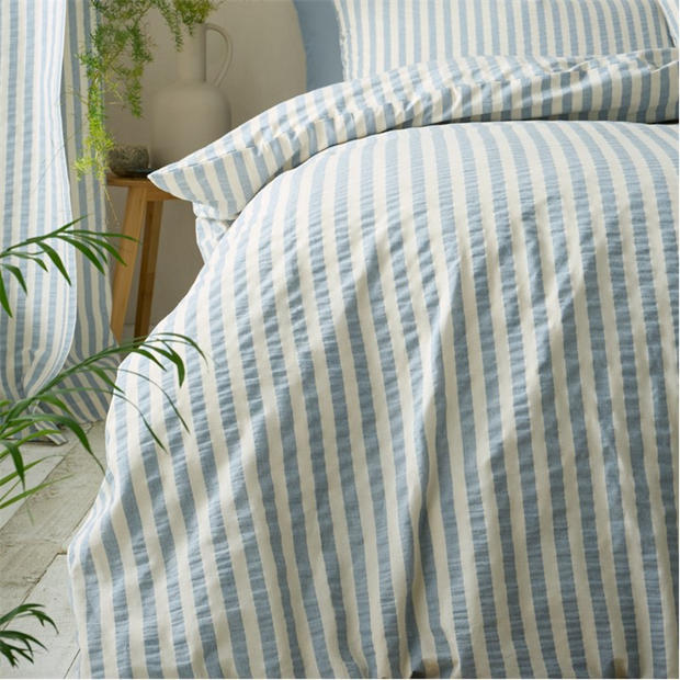 Blue - Pineapple Elephant - Cotton Rich Woven Stripe Duvet Cover Set