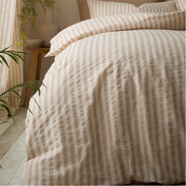 Natural - Pineapple Elephant - Cotton Rich Woven Stripe Duvet Cover Set