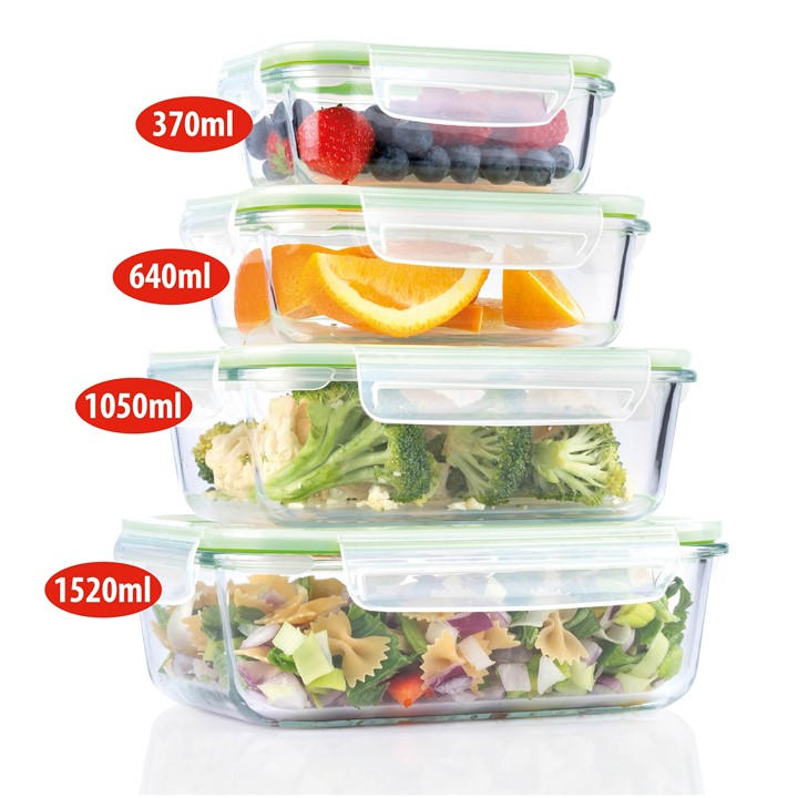 Alpina  None 4 Pack Glass Oven Dish With Plastic Airtight Lids, Sports Direct