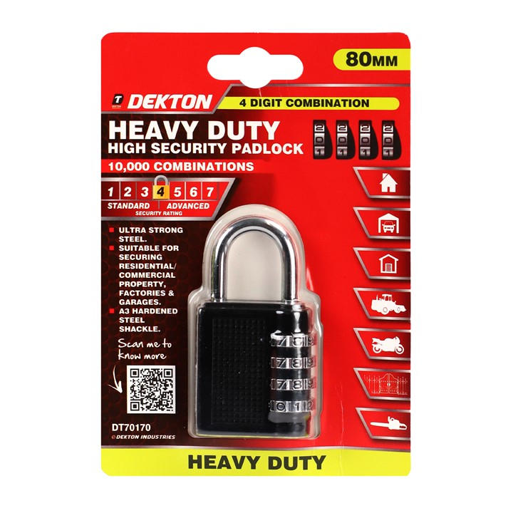 Dekton 4 Digit Combination Padlock, Sports Direct