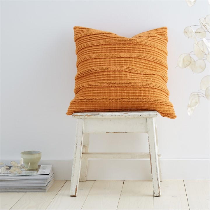 Pineapple Elephant  Orange Tufted Stripes Cotton Cushion Terracotta in Size 45x45cm, Sports Direct