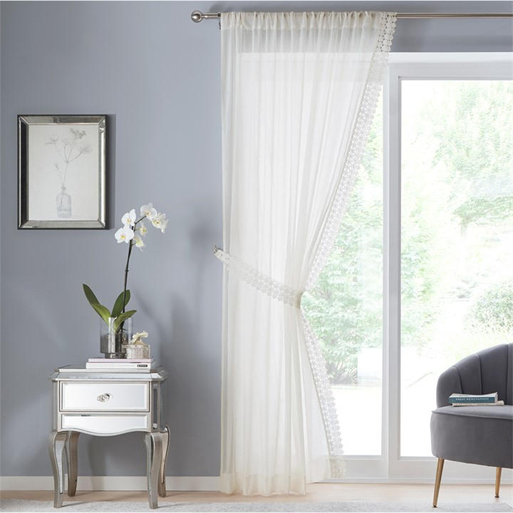 Tyrone Textiles  Cream Windsor Voile Panel in Size 122cm, Sports Direct