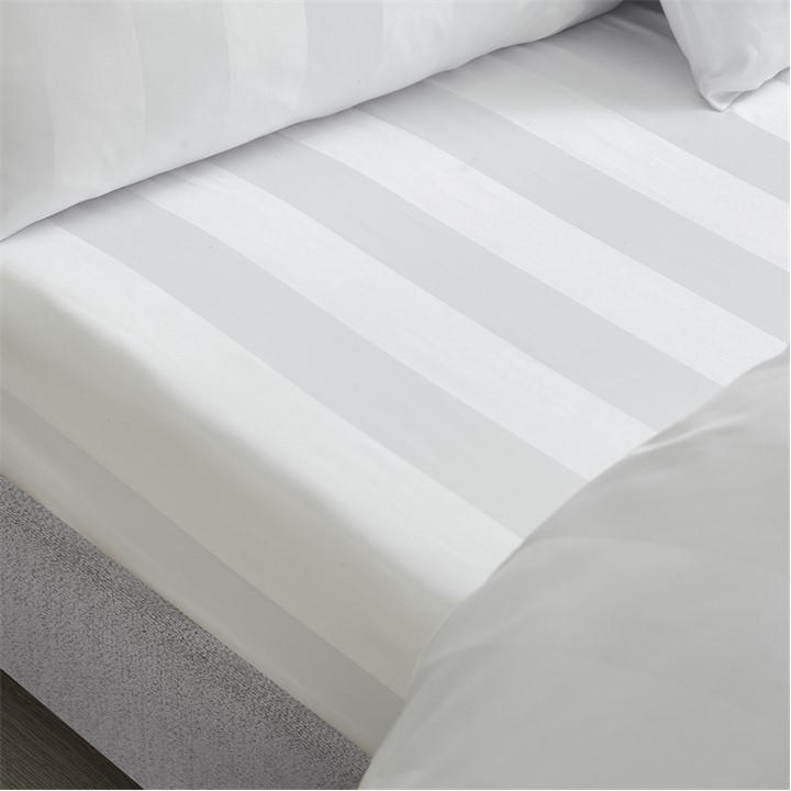 Catherine Lansfield  White Soft Satin Stripe Flat And Fitted Sheets in Size Single, Sports Direct