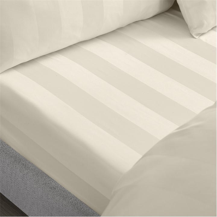 Catherine Lansfield  Cream Soft Satin Stripe Flat And Fitted Sheets in Size Double, Sports Direct