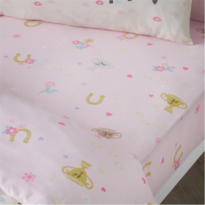 Catherine Lansfield Kids  Pink Happy Horses Flat And Fitted Sheets in Size Single, Sports Direct