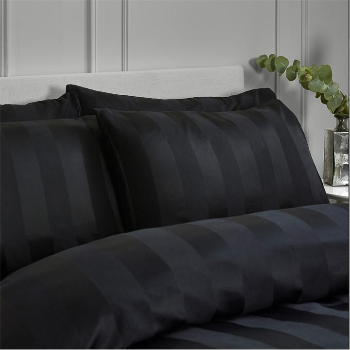 Catherine Lansfield Black Soft Satin Stripe Pillowcases in Size Standard, Sports Direct
