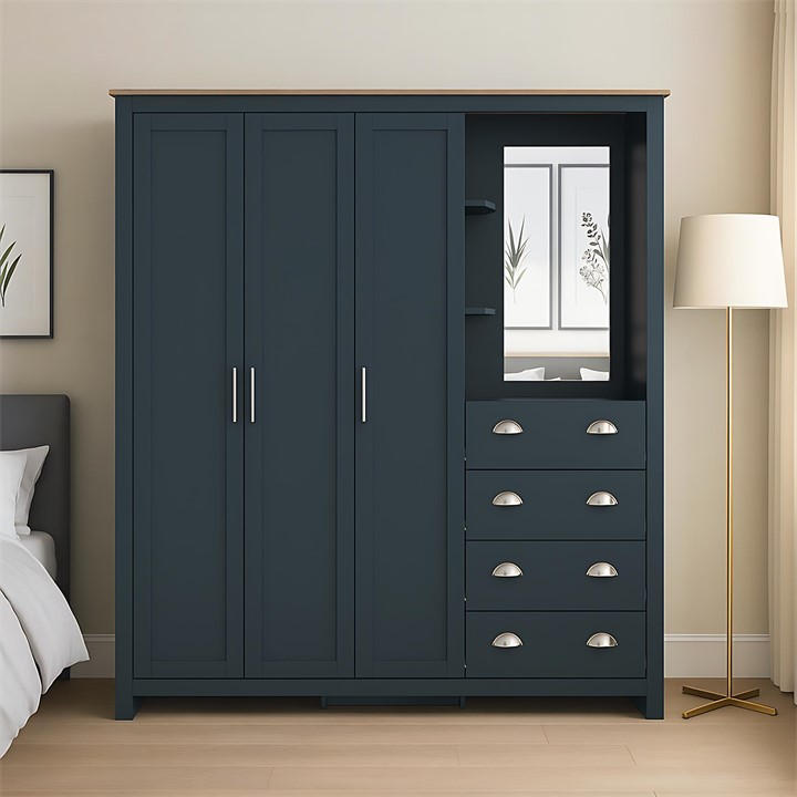 Jack Wills  Blue Lancaster 4 Drawer Wardrobe Combi Unit, Sports Direct