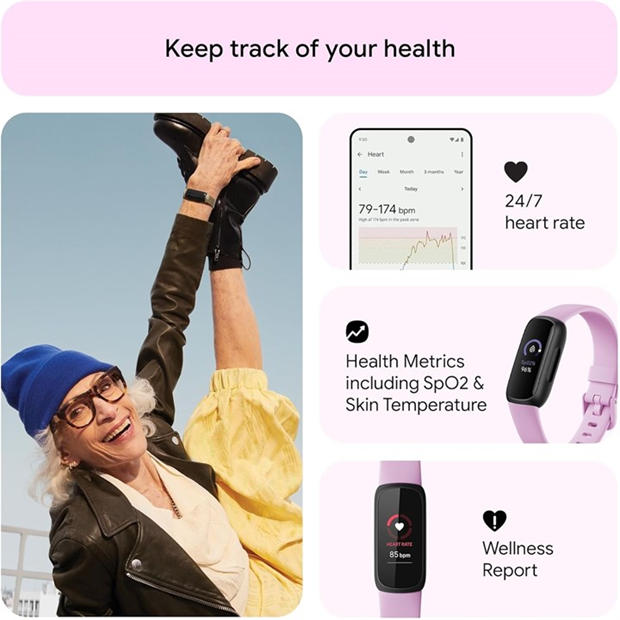 Black - Fitbit - Inspire 3 Black/ Lilac Bliss