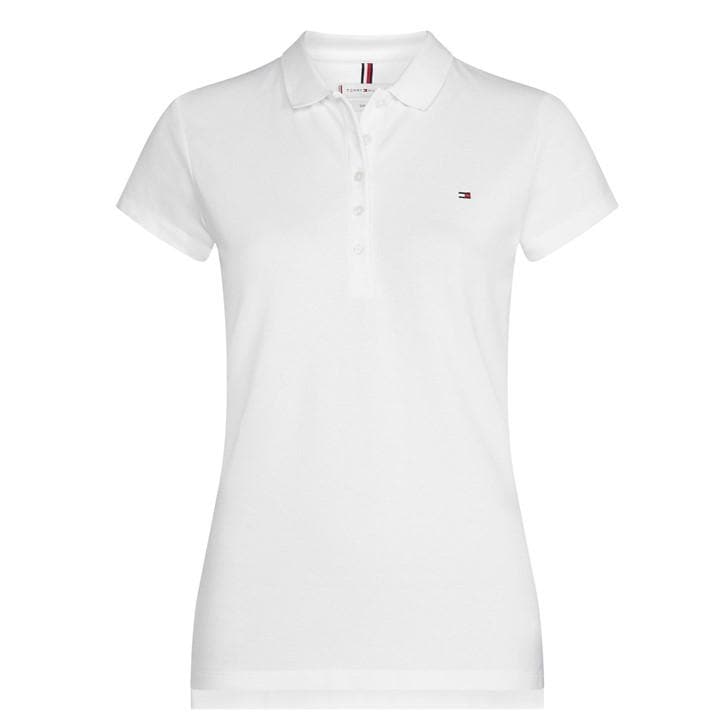 Tommy Hilfiger Women's White Heritage Short Sleeve Slim Fit Polo Shirt in Size 14, Sports Direct