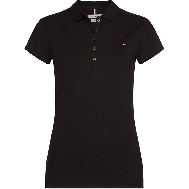 Tommy Hilfiger Women's Black Heritage Short Sleeve Slim Fit Polo Shirt in Size 14, Sports Direct