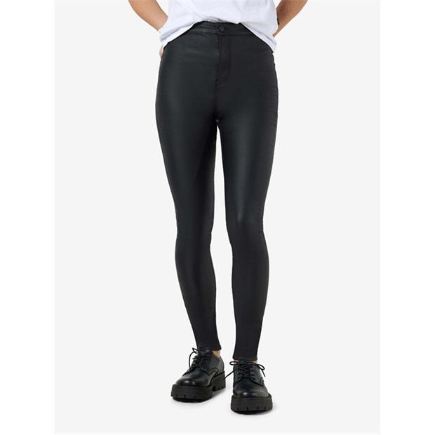Black - Noisy May - Women's Heavyweight Coated Skinny Trousers