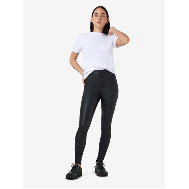 Black - Noisy May - Women's Heavyweight Coated Skinny Trousers