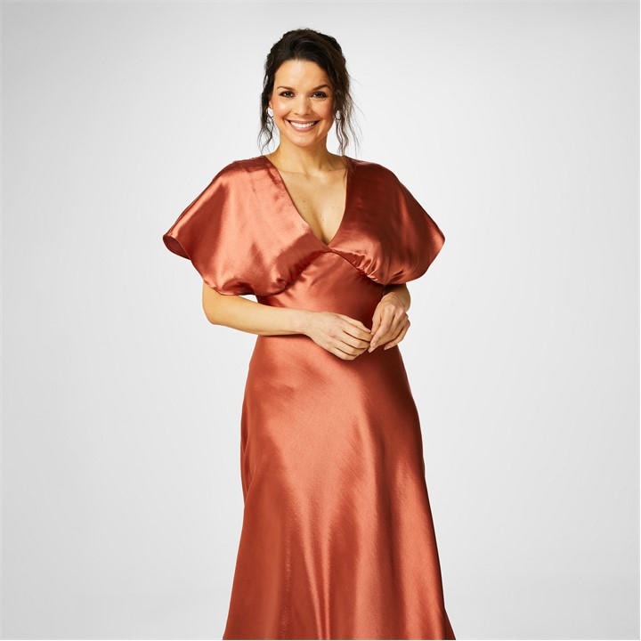 Biba Women's Orange Bridesmaid Satin Maxi Dress in Size 8, Sports Direct