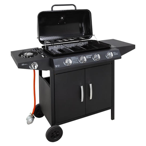 Black - George Foreman - George Foreman 4 Burner BBQ with sideplate