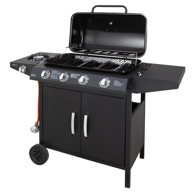 Black - George Foreman - George Foreman 4 Burner BBQ with sideplate