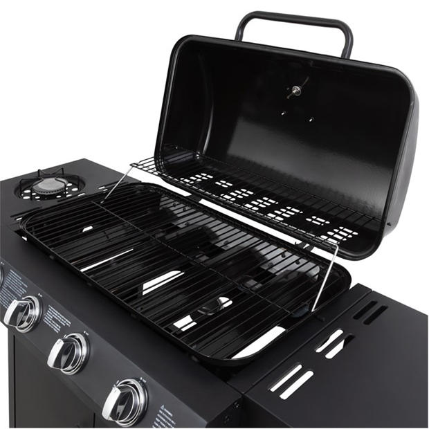 Black - George Foreman - George Foreman 4 Burner BBQ with sideplate