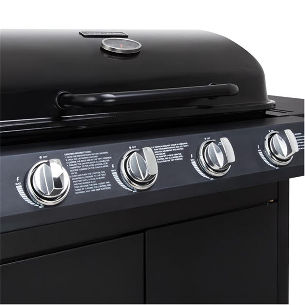 Black - George Foreman - George Foreman 4 Burner BBQ with sideplate
