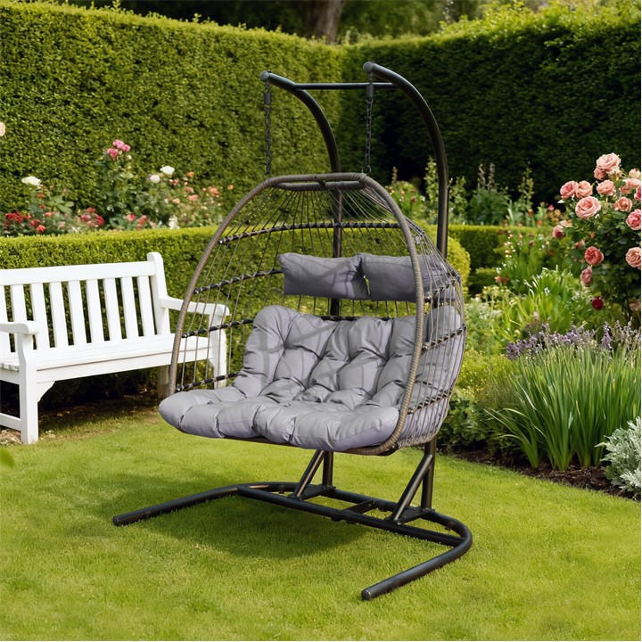 Linea  Grey Metal Frame Woven Rattan Hanging Egg Chair, Sports Direct