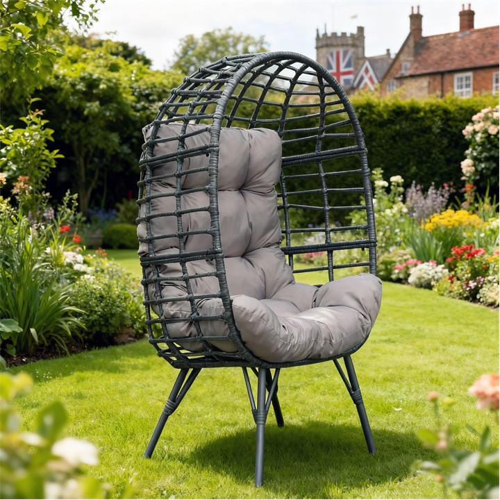 Linea  Grey Egg-Shaped Rattan Tufted Lounge Chair, Sports Direct