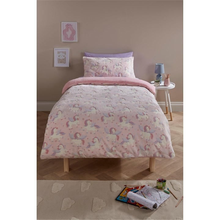 Homelife   Glow In The Dark Unicorn Teddy Fleece Duvet Set in Size Double, Sports Direct